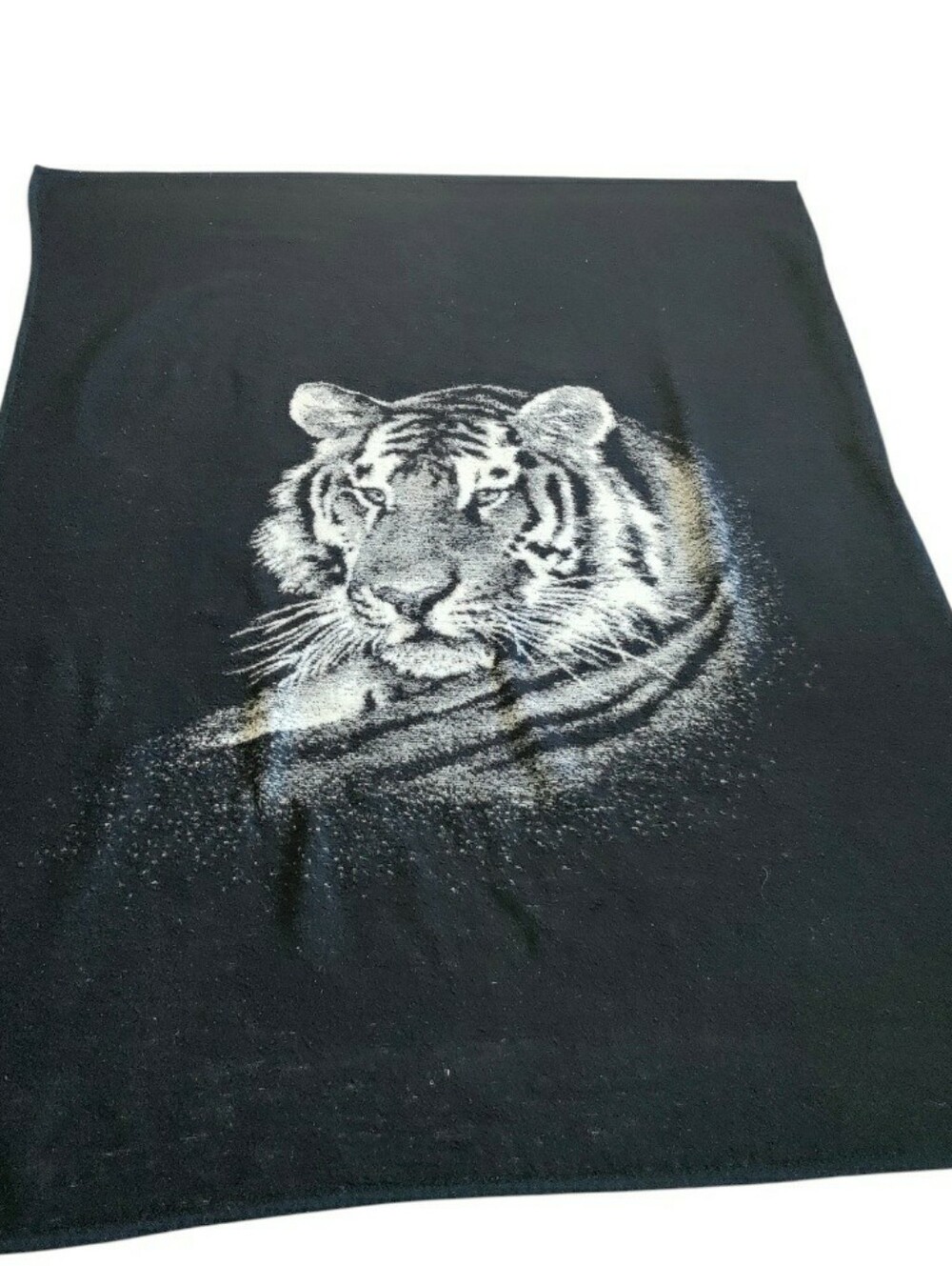 VTG Biederlack Tiger Blanket Reversible Black Cream Retro Jungle 72x55 USA